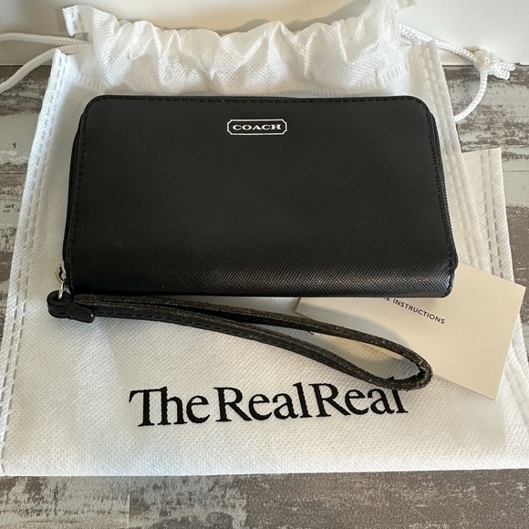 Coach Wallet‎ Wristlet Black Faux Paddle Leather 6" Zip Around - Picture 10 of 12